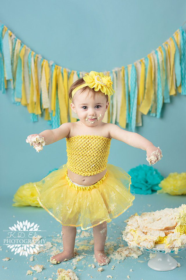 You are my sunshine themed first birthday cake smash session by Pueblo photographer K.D. Elise Photography.