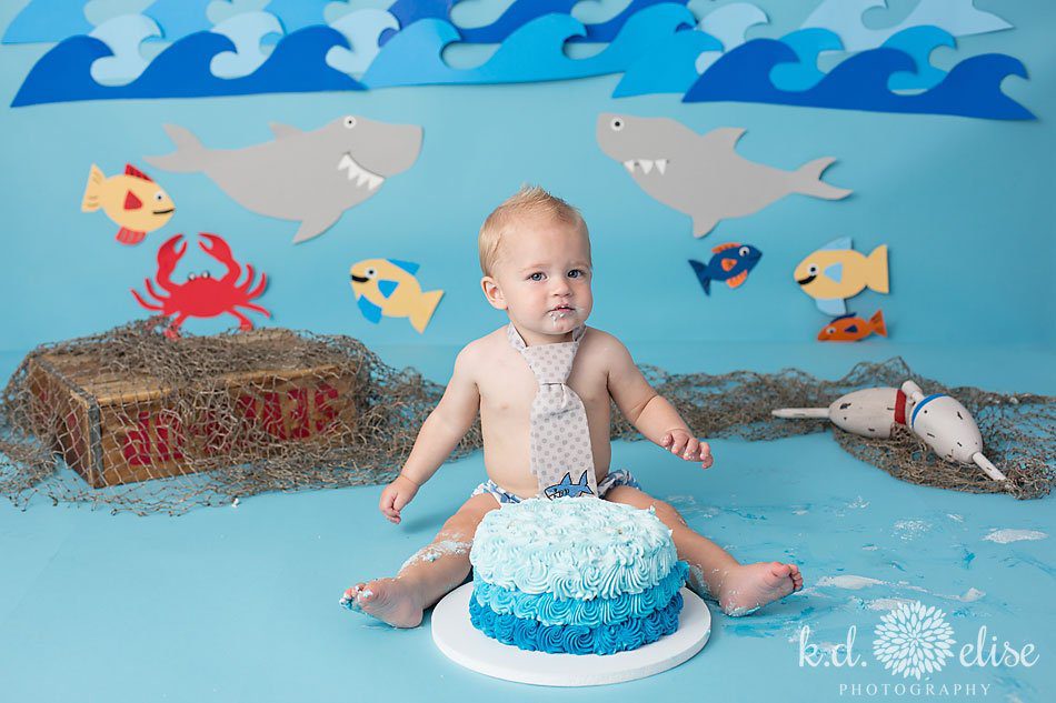 Sea creatures themed first birthday photos by K.D. Elise Photography.